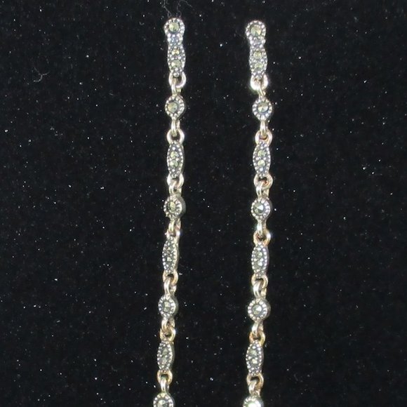 Blue Crystal & Marcasite Dangle Earrings - Picture 4 of 14